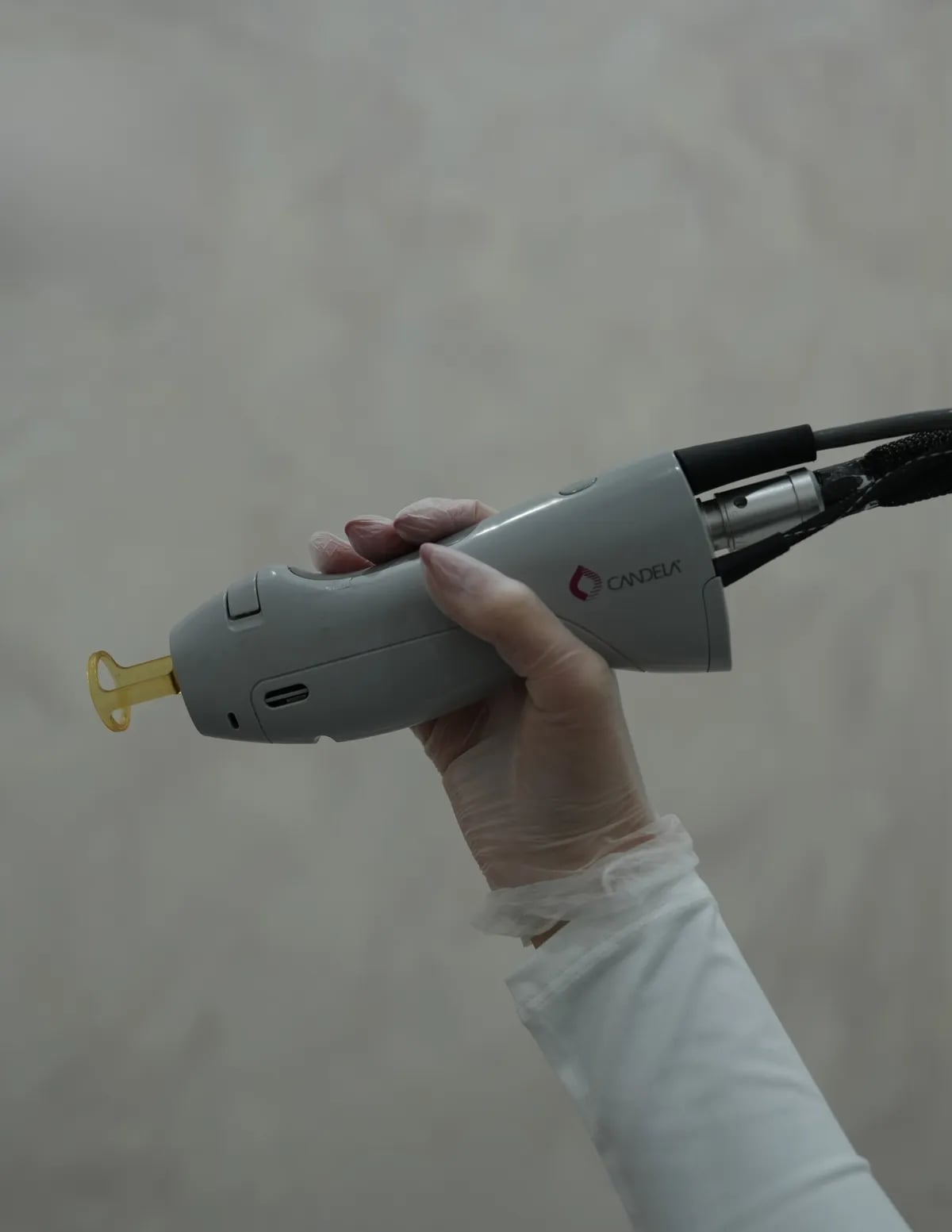 The Candela GentleMax Pro handpiece during a treatment